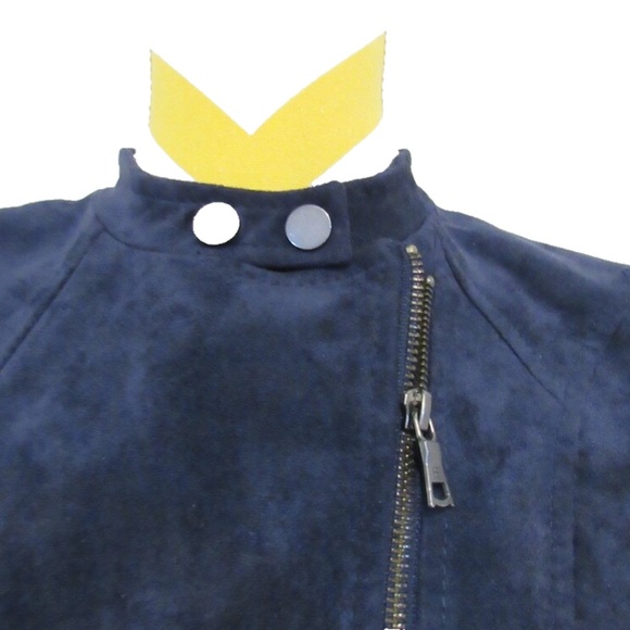 BCBGMAXAZRIA Suede Fabric Button Crew Neck Zip Cropped Navy Jacket XXS - Picture 5 of 5